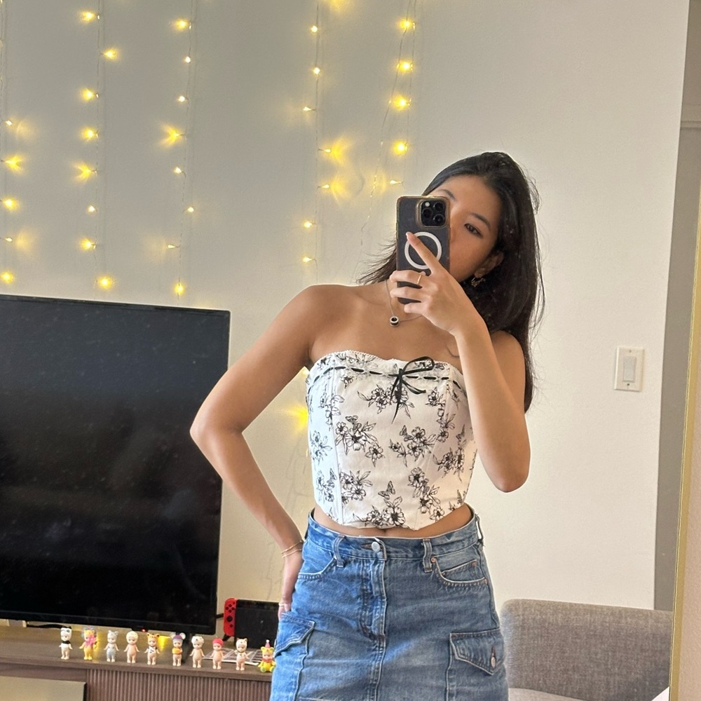 Black & White Floral Corset Top